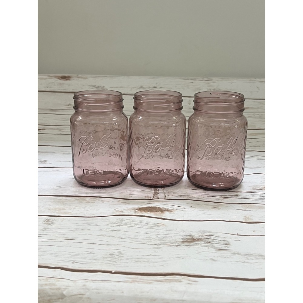 Ball Mason Jars Purple Ideal Embossed Glass Set of 3 Made in USA Wide Mouth - Picture 2 of 5